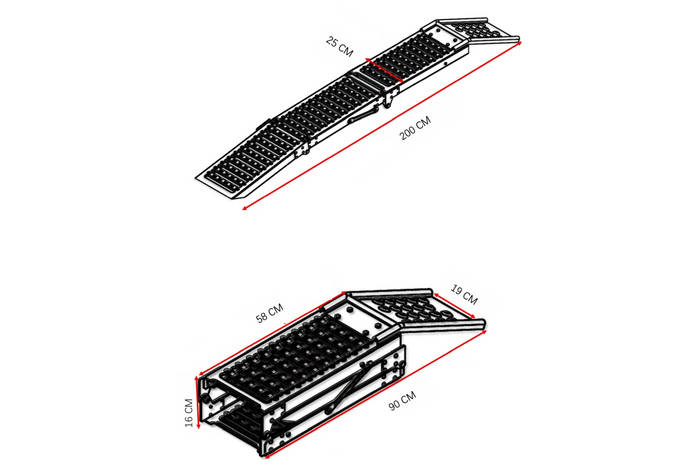 UNITRAILER ALR005 foldbare ramper stål køreramper til trailere 200 cm 500 kg sæt med 2