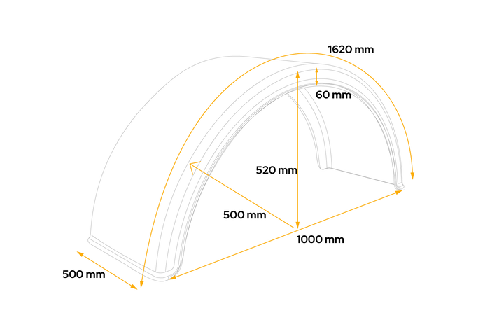 Dobbeltskærm til trailer 17,5-19,5" DOMAR DK1530 hjulkasse 1000/500mm