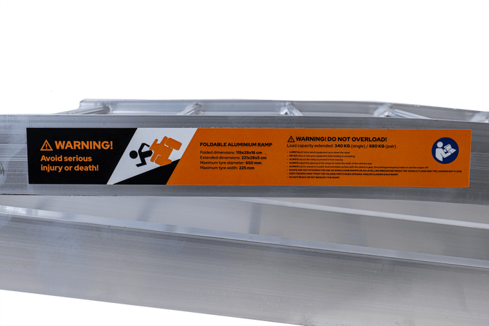 UNITRAILER ALR002 foldbare ramper aluminiumsramper til trailere 221 cm 680 kg med rem, sæt med 2
