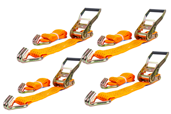 Sæt med fire UNITRAILER 2m/50mm/5t orange transportbånd med strammer